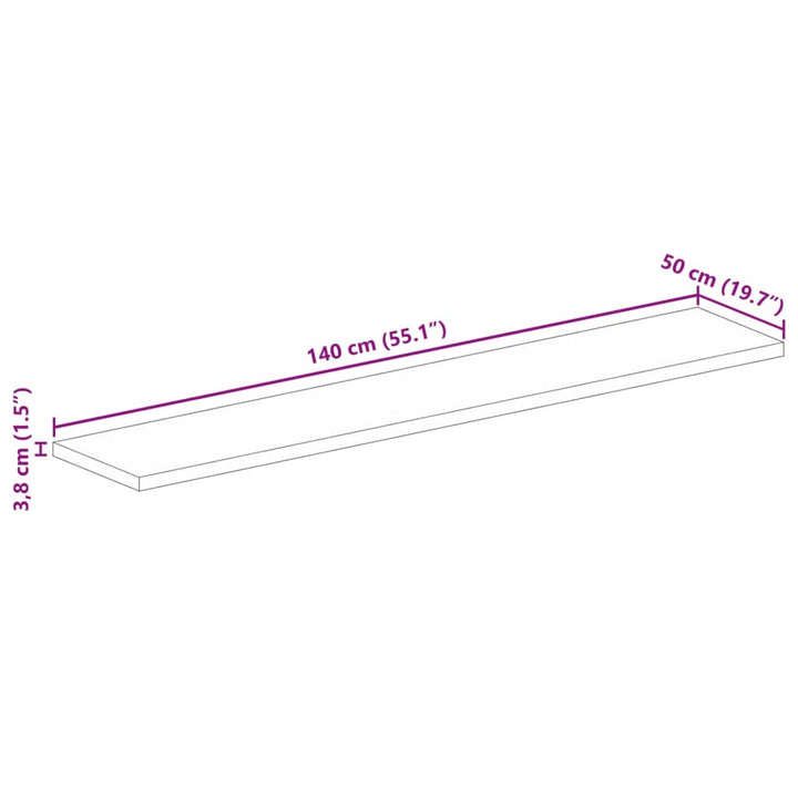 bordplade 140x50x3,8 cm rektangulær massivt ru mangotræ