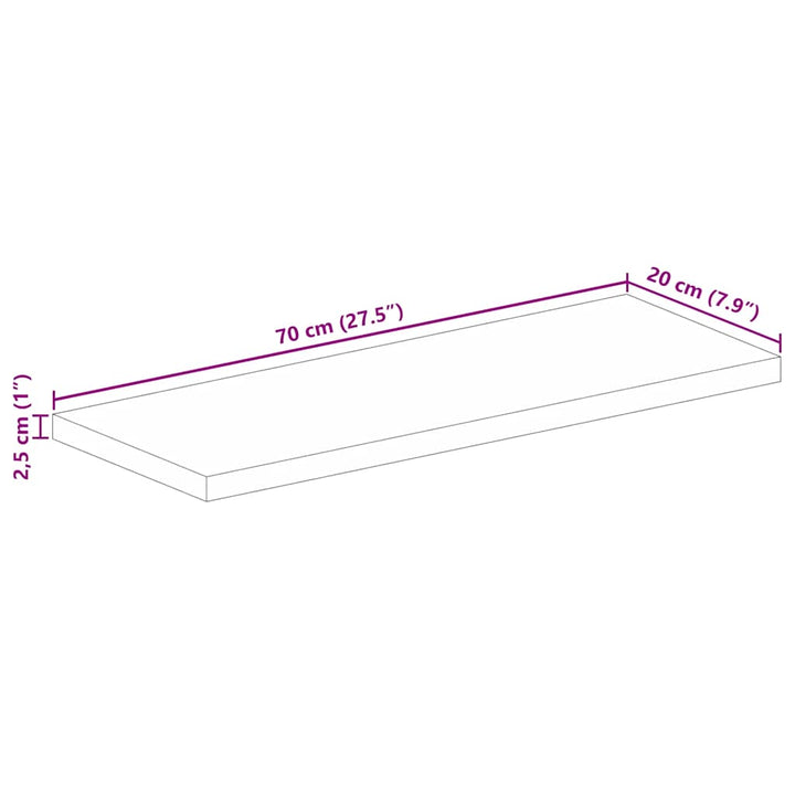 bordplade 70x20x2,5 cm rektangulær massivt mangotræ