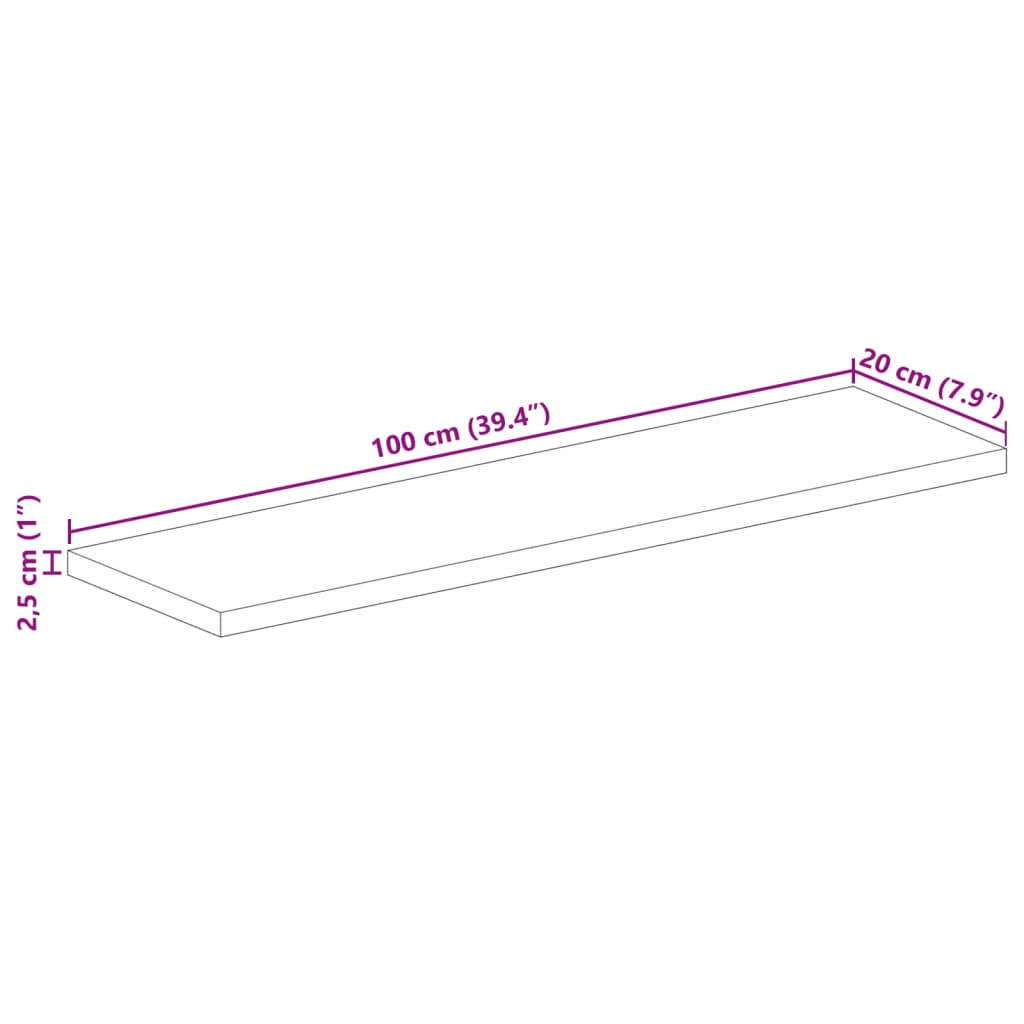 bordplade 100x20x2,5 cm rektangulær massivt mangotræ