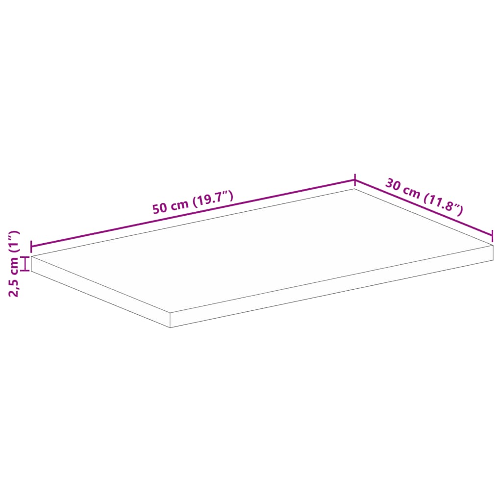 bordplade 50x30x2,5 cm rektangulær massivt mangotræ
