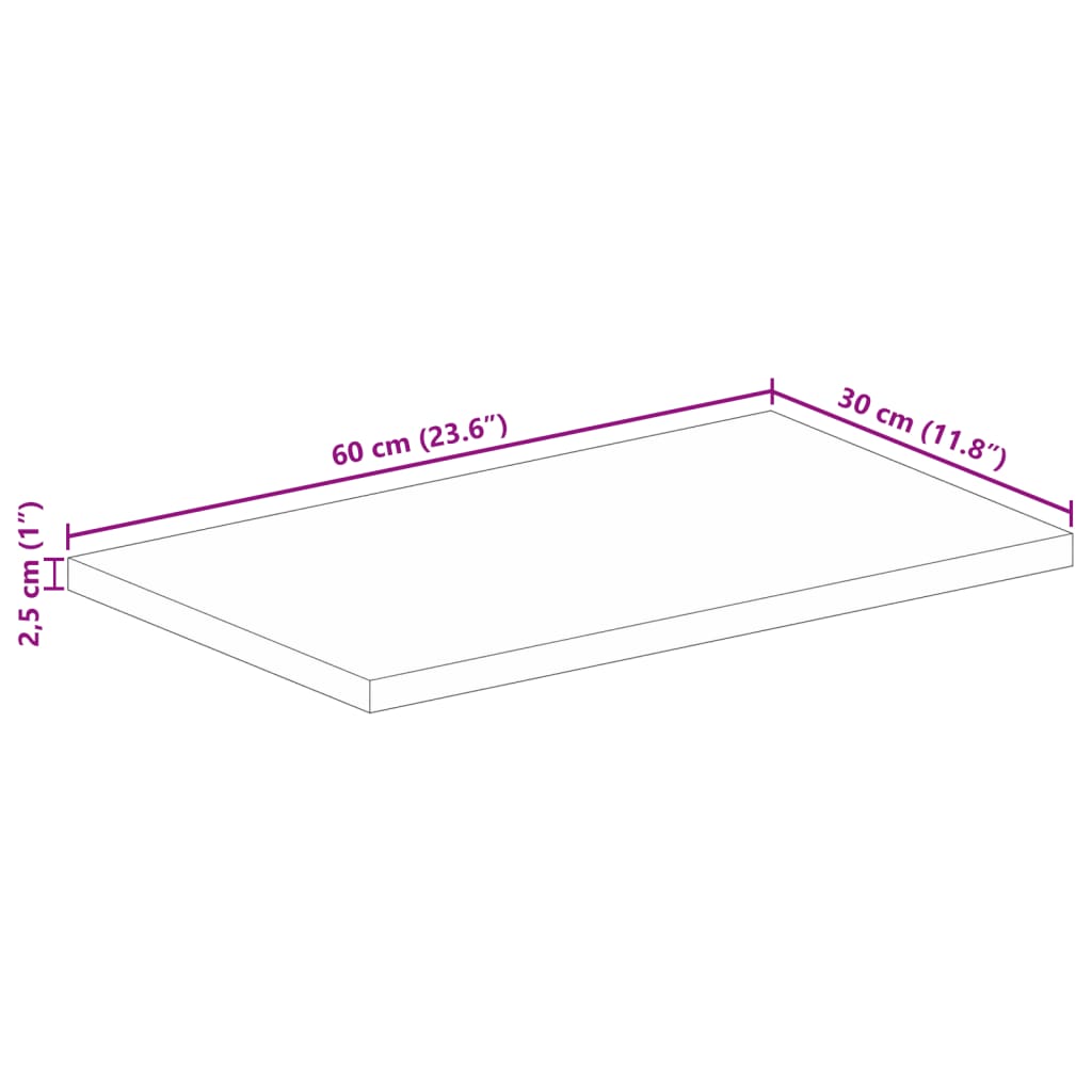 bordplade 60x30x2,5 cm rektangulær massivt mangotræ