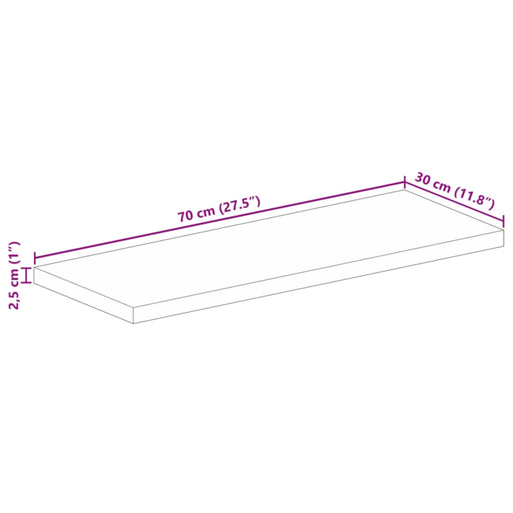bordplade 70x30x2,5 cm rektangulær massivt mangotræ