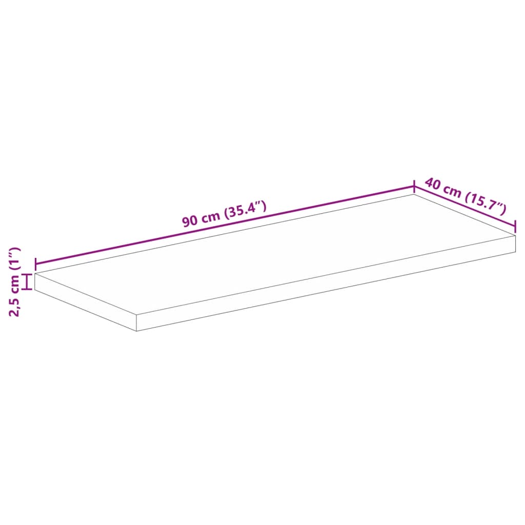 bordplade 90x40x2,5 cm rektangulær massivt mangotræ