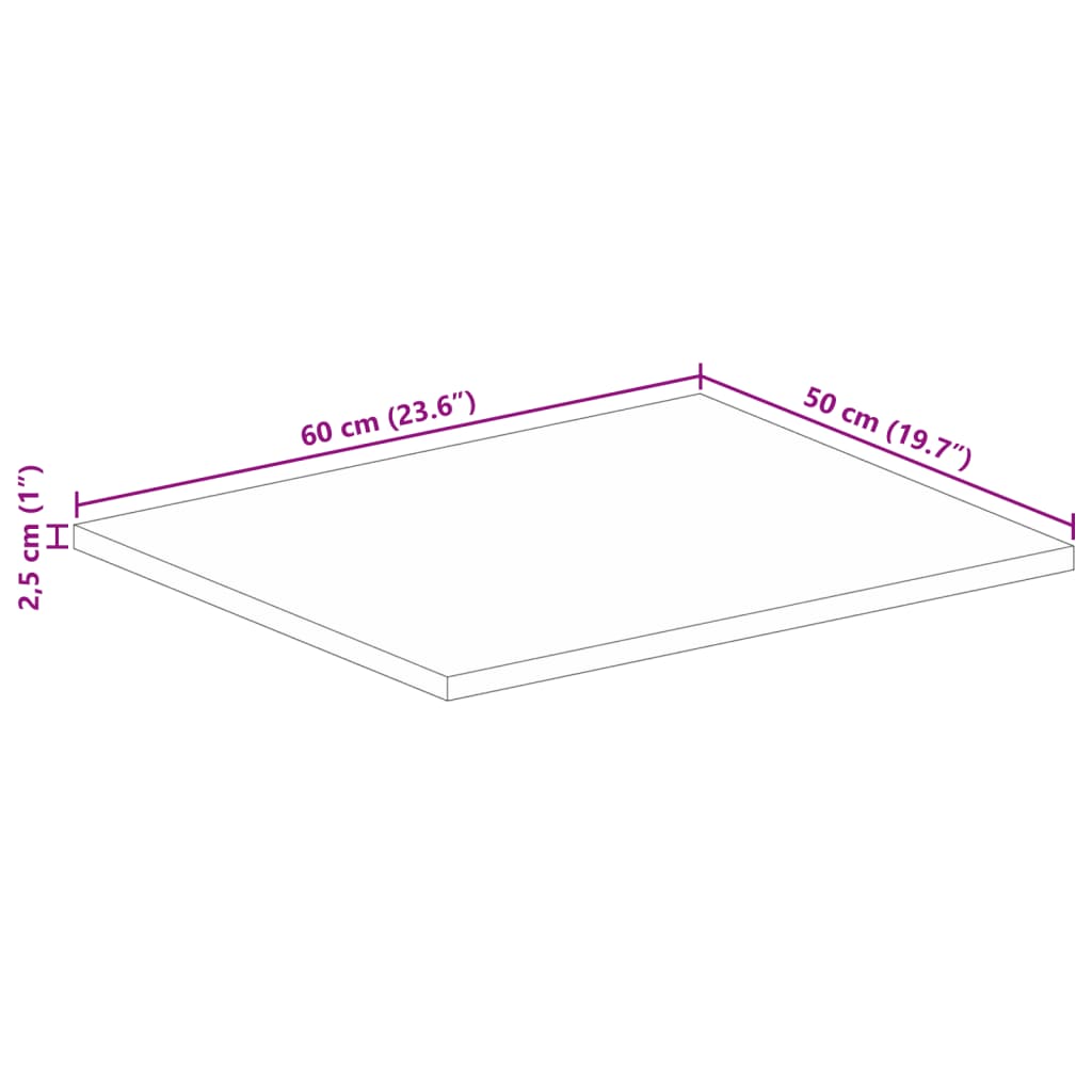 bordplade 60x50x2,5 cm rektangulær massivt mangotræ