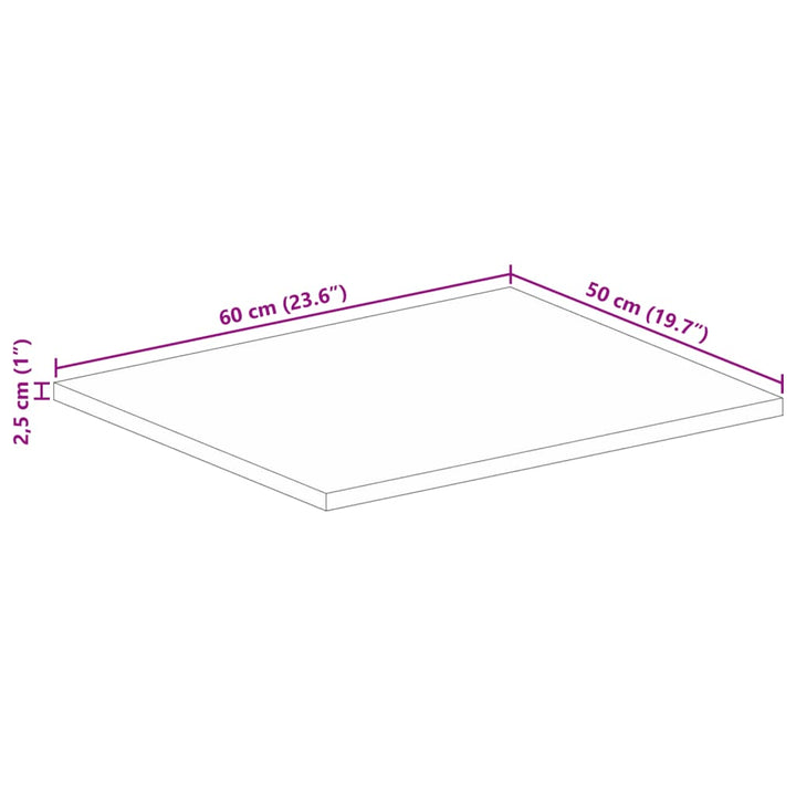 bordplade 60x50x2,5 cm rektangulær massivt mangotræ
