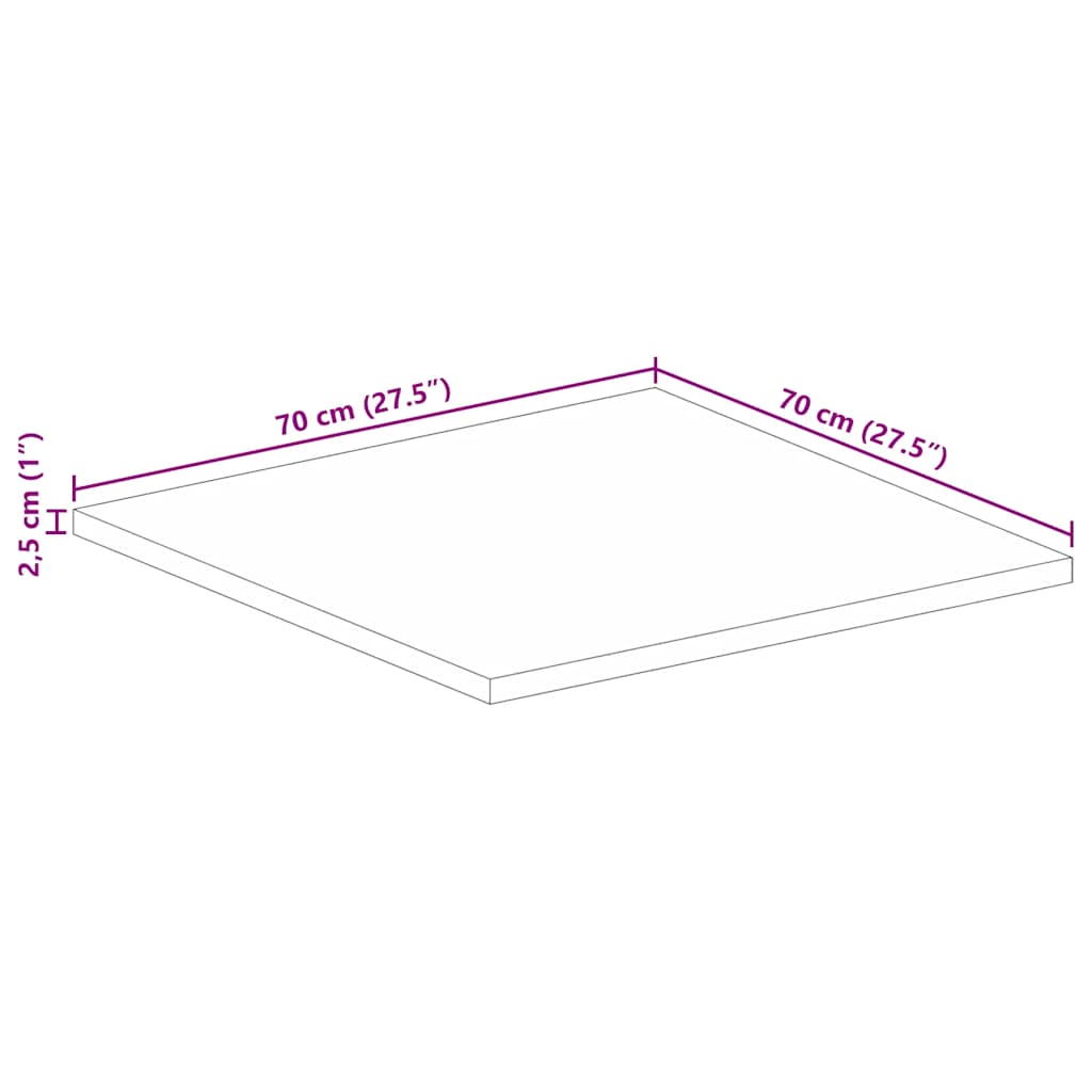 bordplade 70x70x2,5 cm firkantet massivt mangotræ