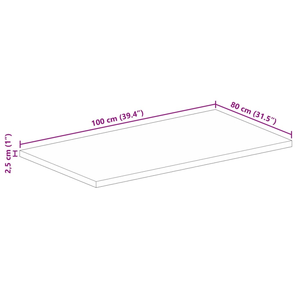 bordplade 100x80x2,5 cm rektangulær massivt mangotræ