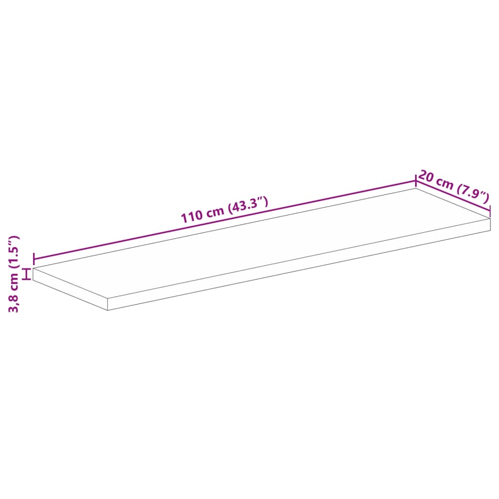bordplade 110x20x3,8 cm rektangulær massivt mangotræ