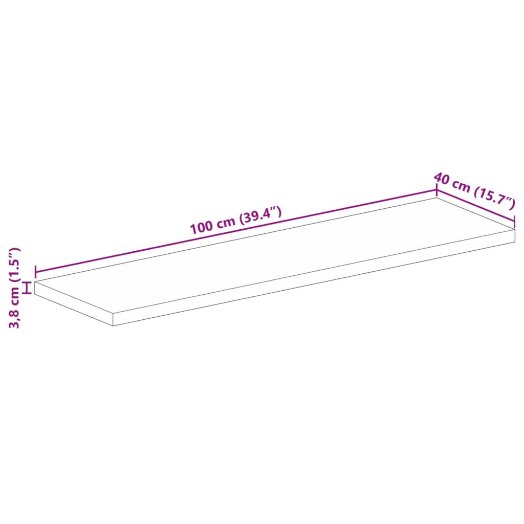 bordplade 100x40x3,8 cm rektangulær massivt mangotræ