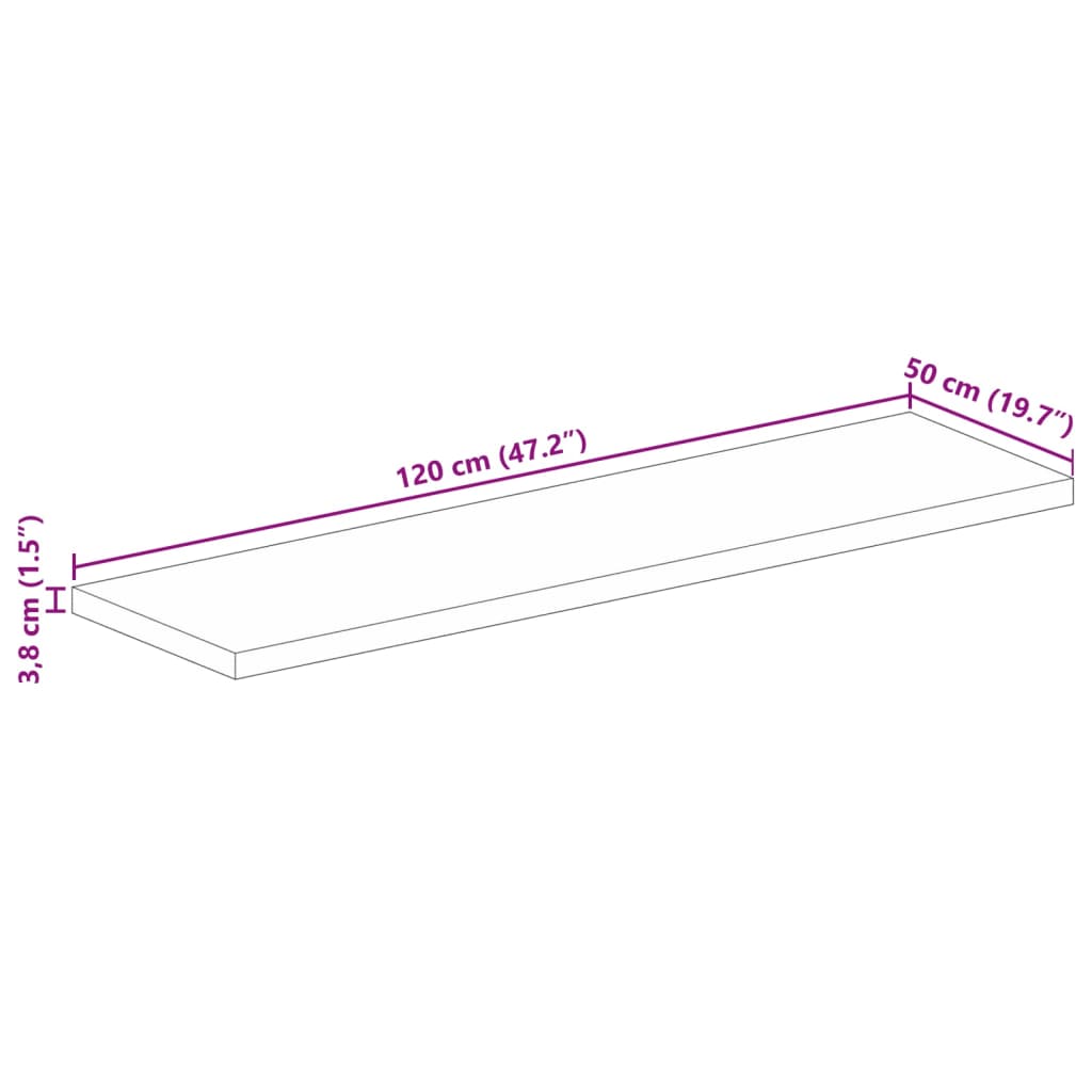 bordplade 120x50x3,8 cm rektangulær massivt mangotræ