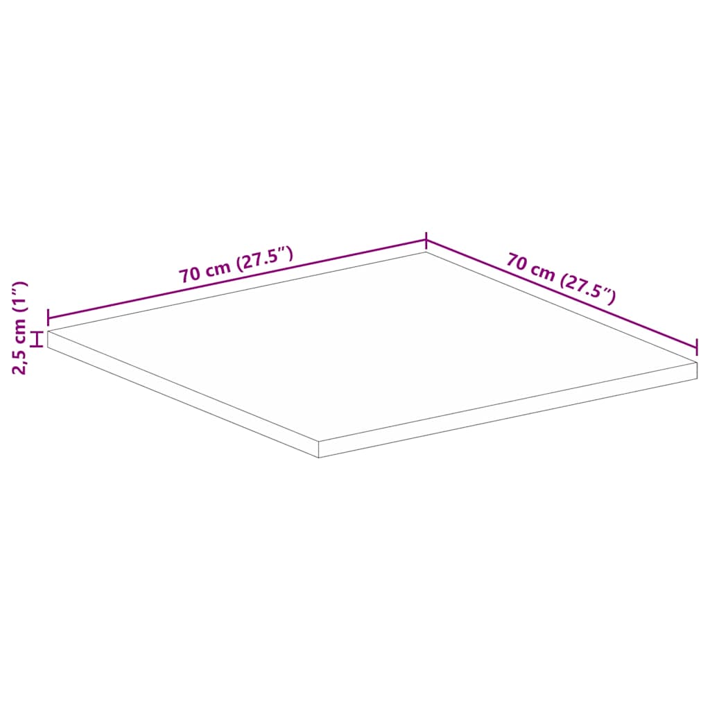 bordplade 70x70x3,8 cm firkantet massivt mangotræ