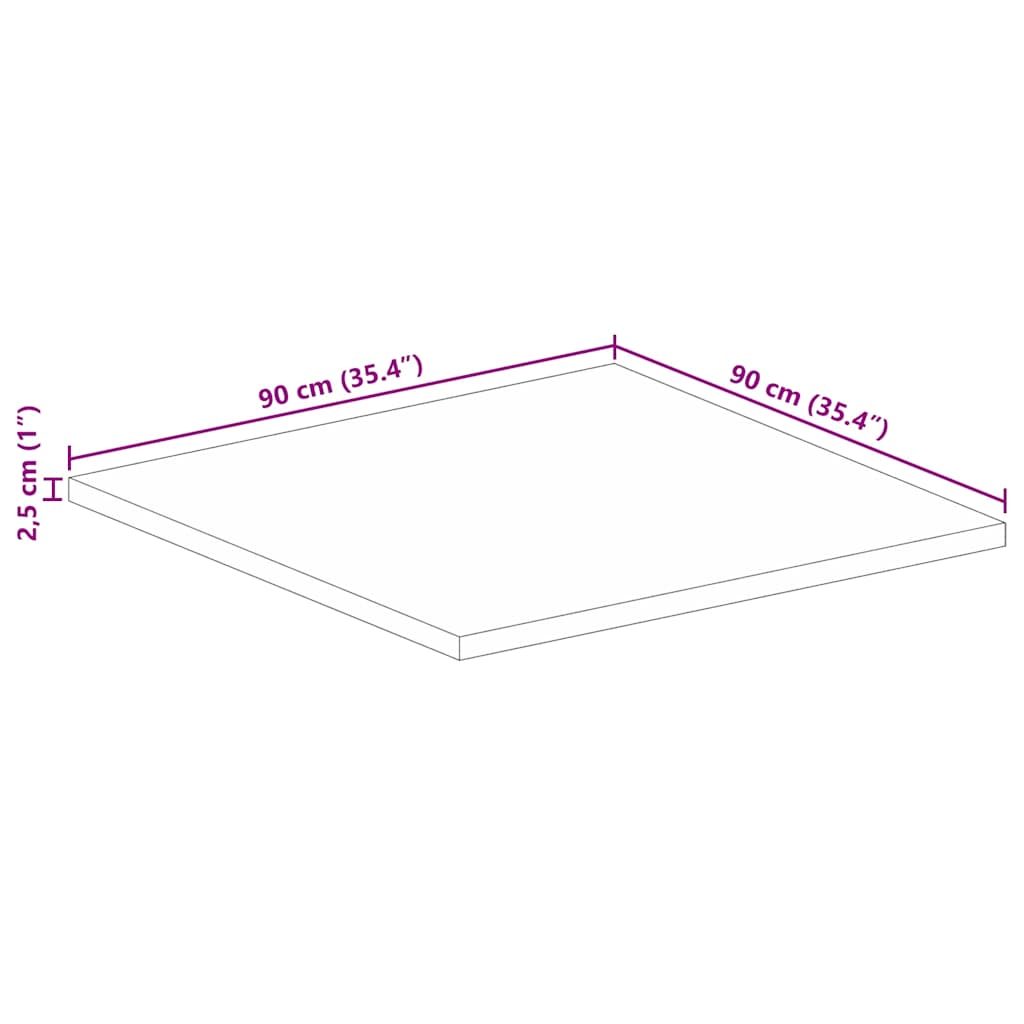 bordplade 90x90x2,5 cm firkantet massivt mangotræ