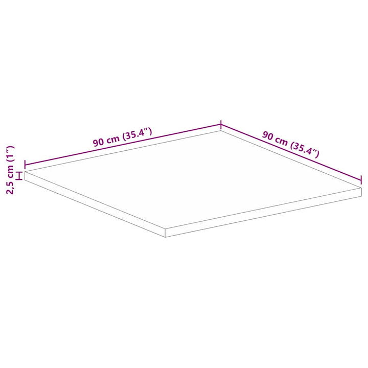 bordplade 90x90x2,5 cm firkantet massivt mangotræ