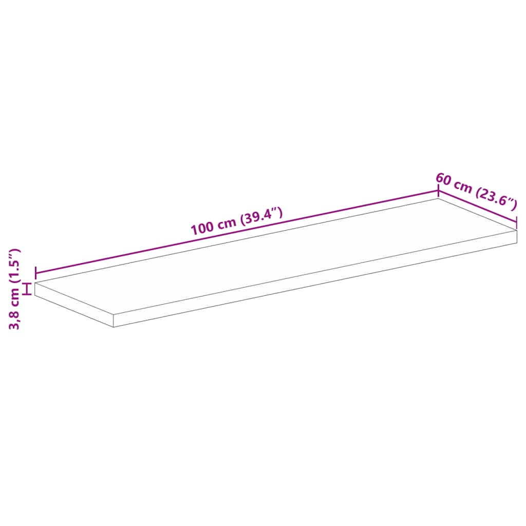 bordplade 100x60x3,8 cm rektangulær massivt mangotræ