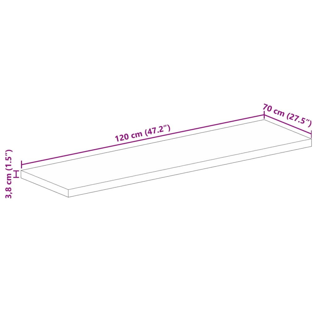 bordplade 120x70x3,8 cm rektangulær massivt mangotræ