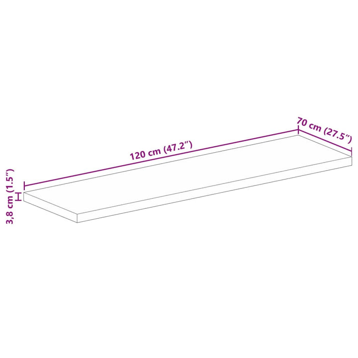 bordplade 120x70x3,8 cm rektangulær massivt mangotræ