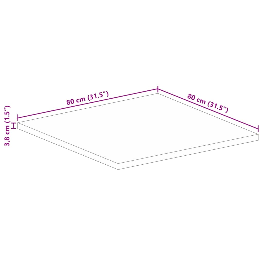 bordplade 80x80x3,8 cm firkantet massivt mangotræ