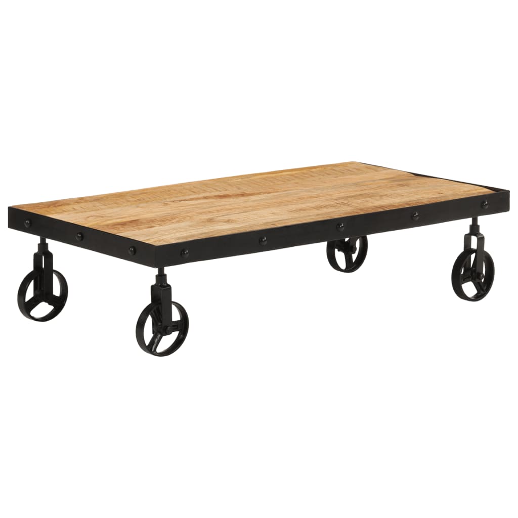 sofabord med hjul massivt mangotræ 100x55x26 cm