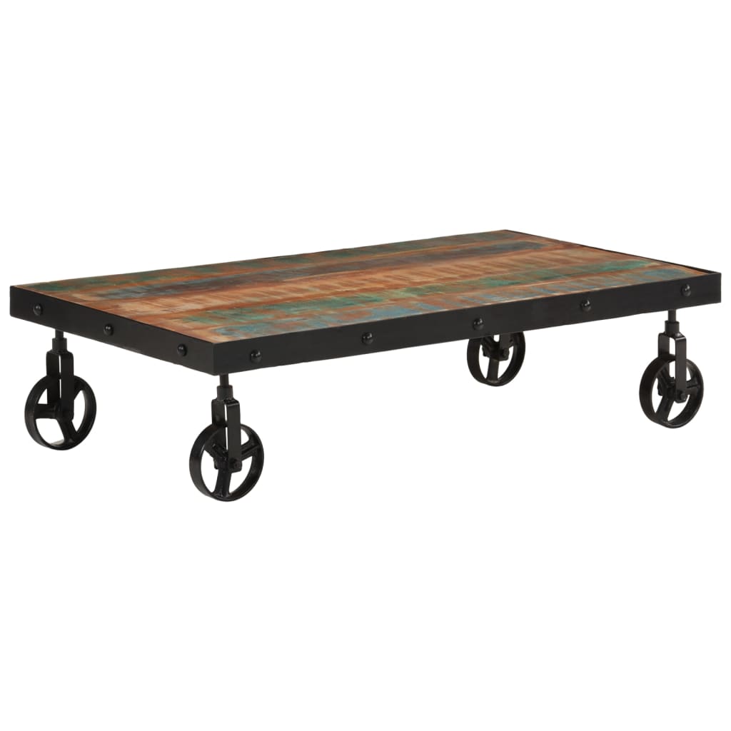 sofabord med hjul 100x55x26 cm massivt genbrugstræ