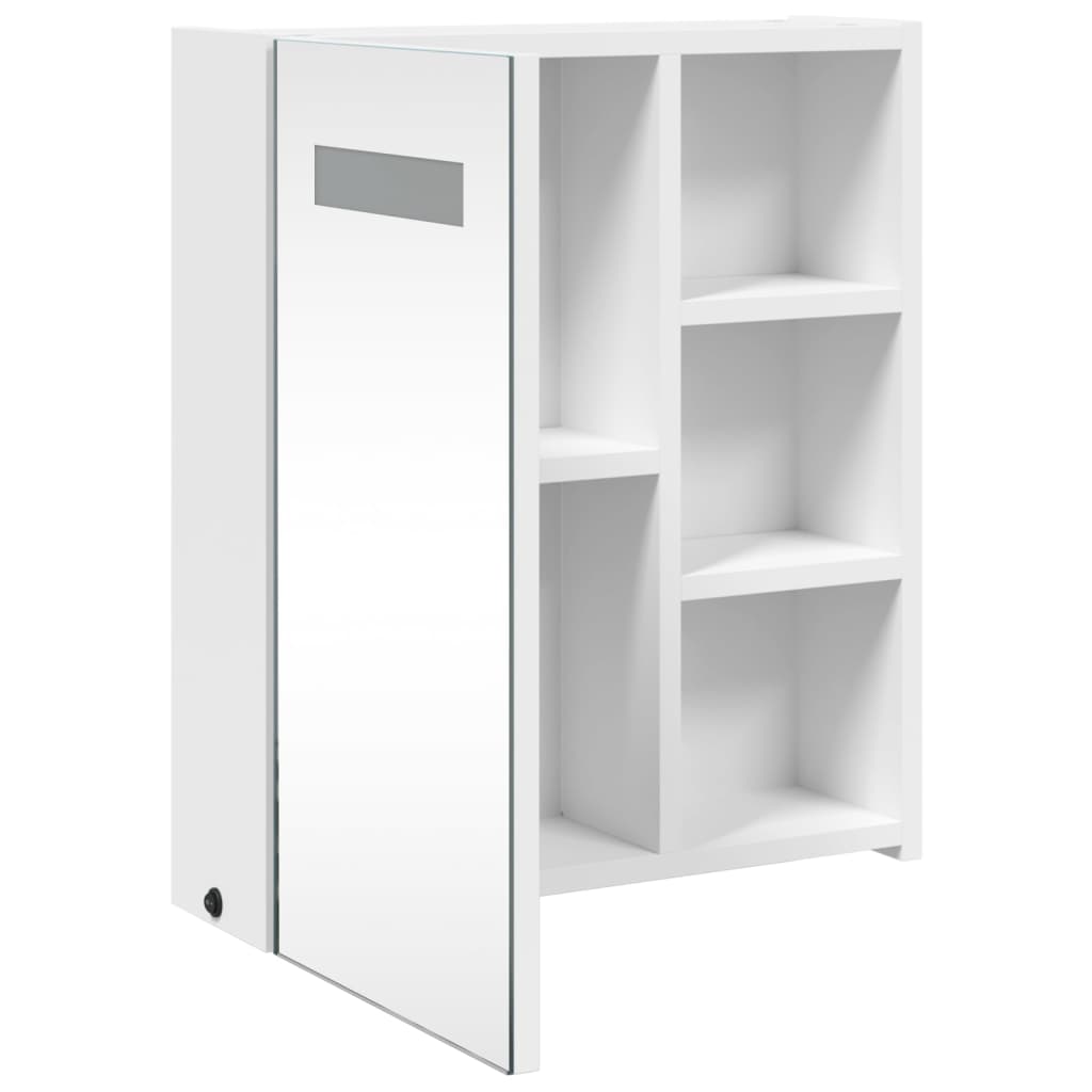 badeværelsesskab med spejl og LED-lys 45x13x52 hvid
