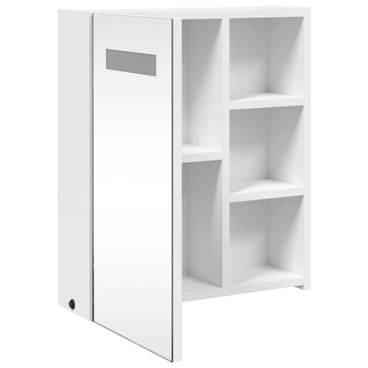 badeværelsesskab med spejl og LED-lys 45x13x52 hvid