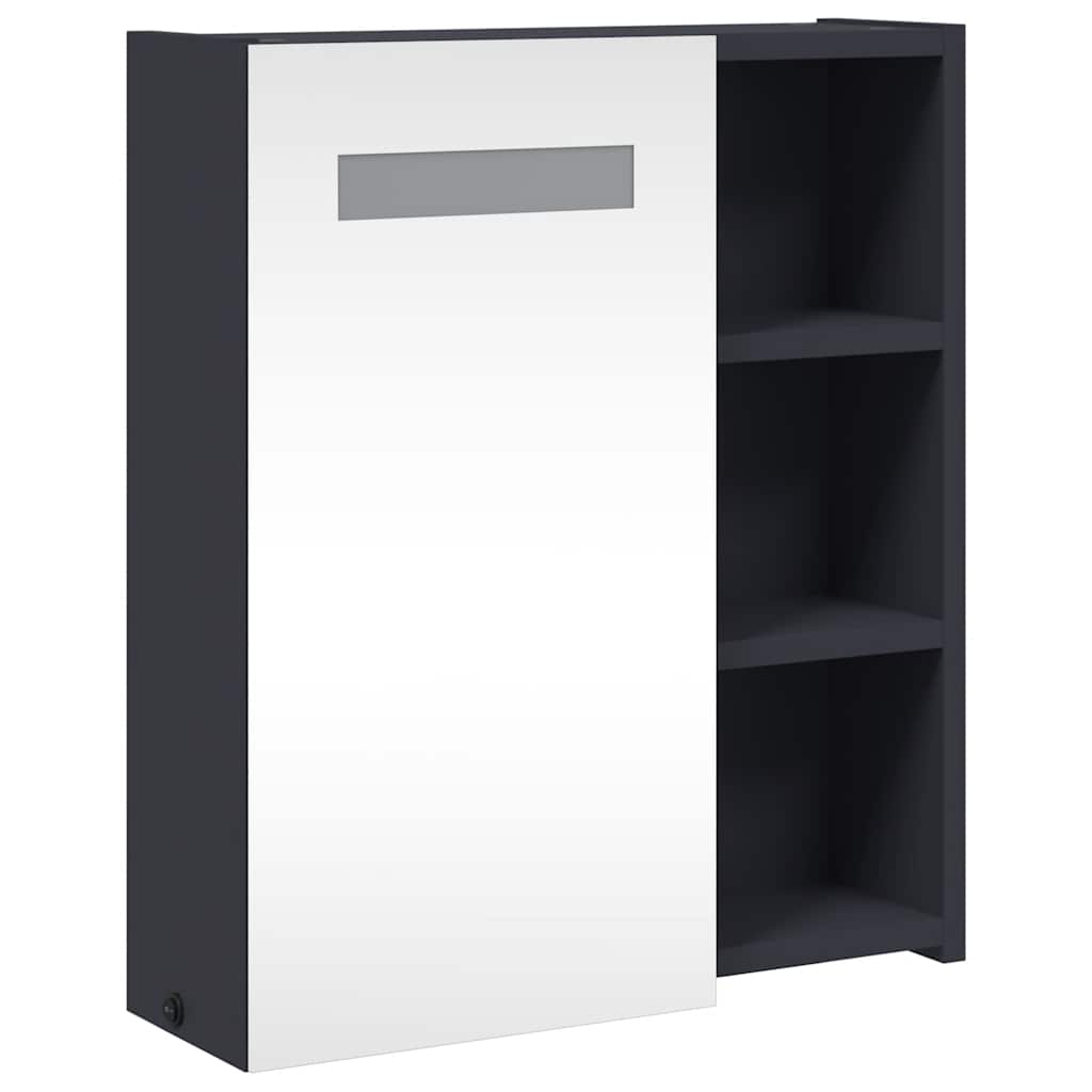 badeværelsesskab med spejl og LED-lys 45x13x52 grå
