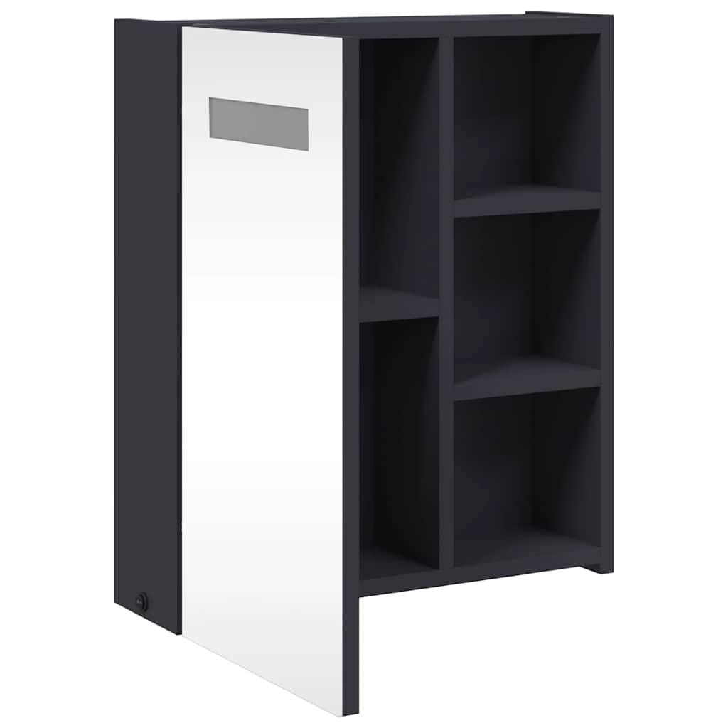 badeværelsesskab med spejl og LED-lys 45x13x52 grå