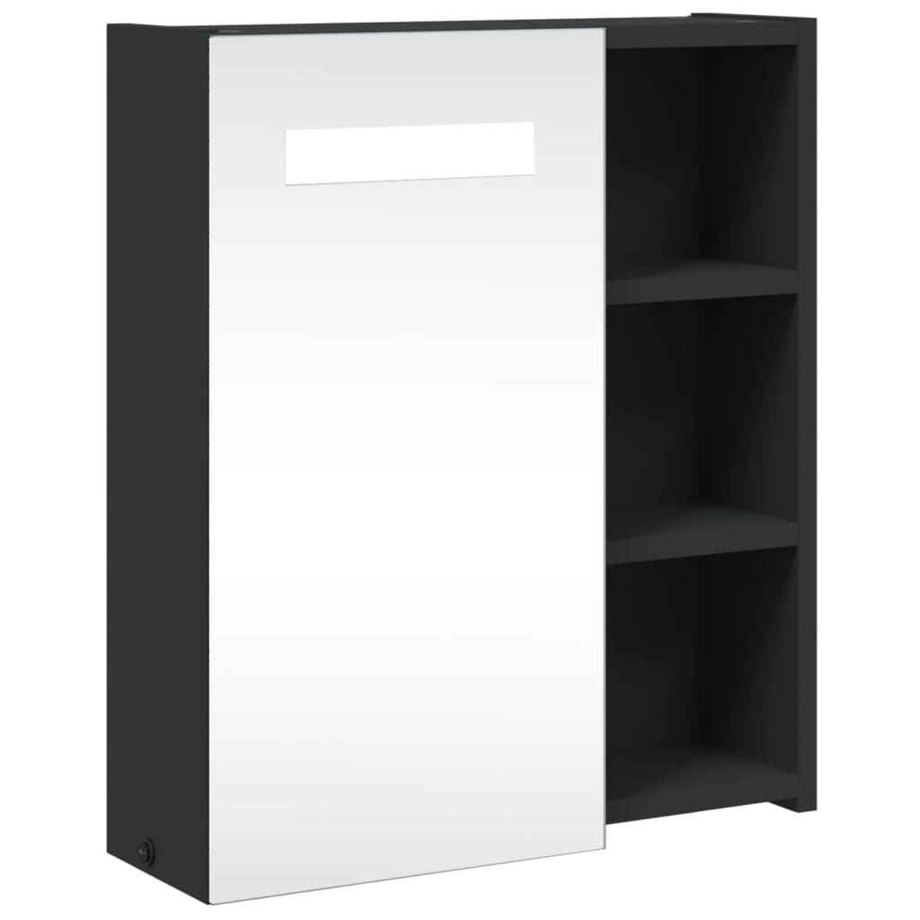 badeværelsesskab med spejl og LED-lys 45x13x52 sort