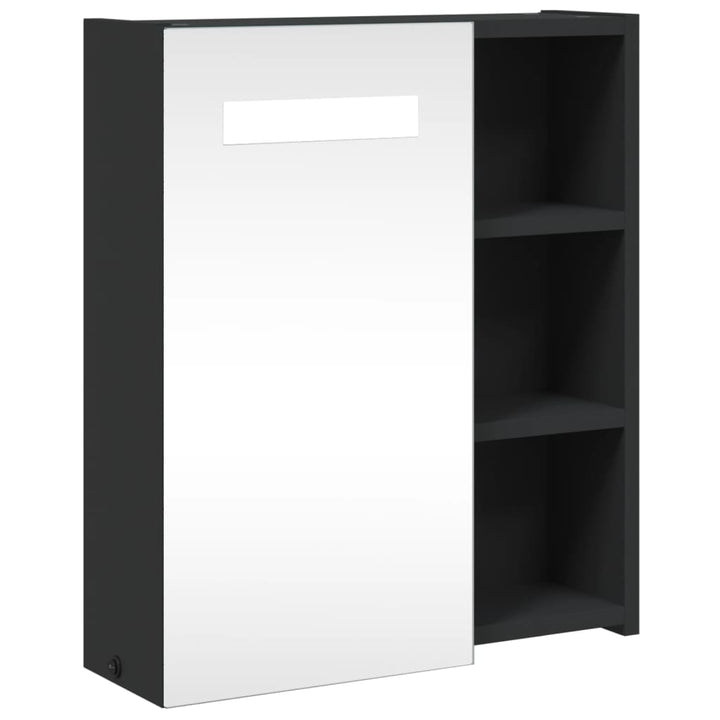badeværelsesskab med spejl og LED-lys 45x13x52 sort