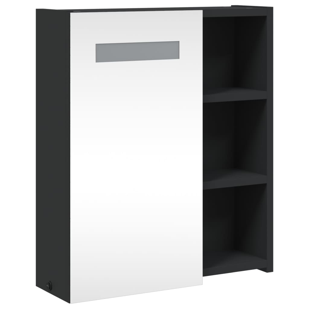 badeværelsesskab med spejl og LED-lys 45x13x52 sort