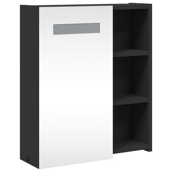 badeværelsesskab med spejl og LED-lys 45x13x52 sort