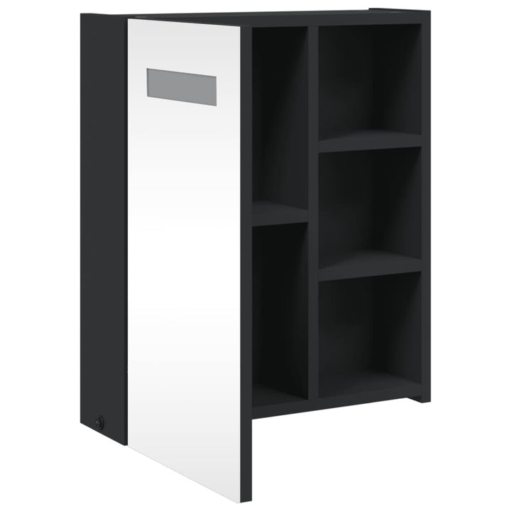 badeværelsesskab med spejl og LED-lys 45x13x52 sort
