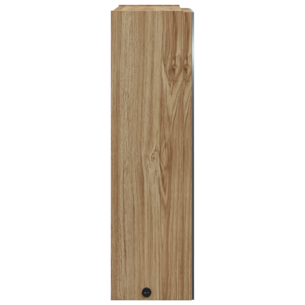 badeværelsesskab med spejl og LED-lys 45x13x52 egetræsfarve