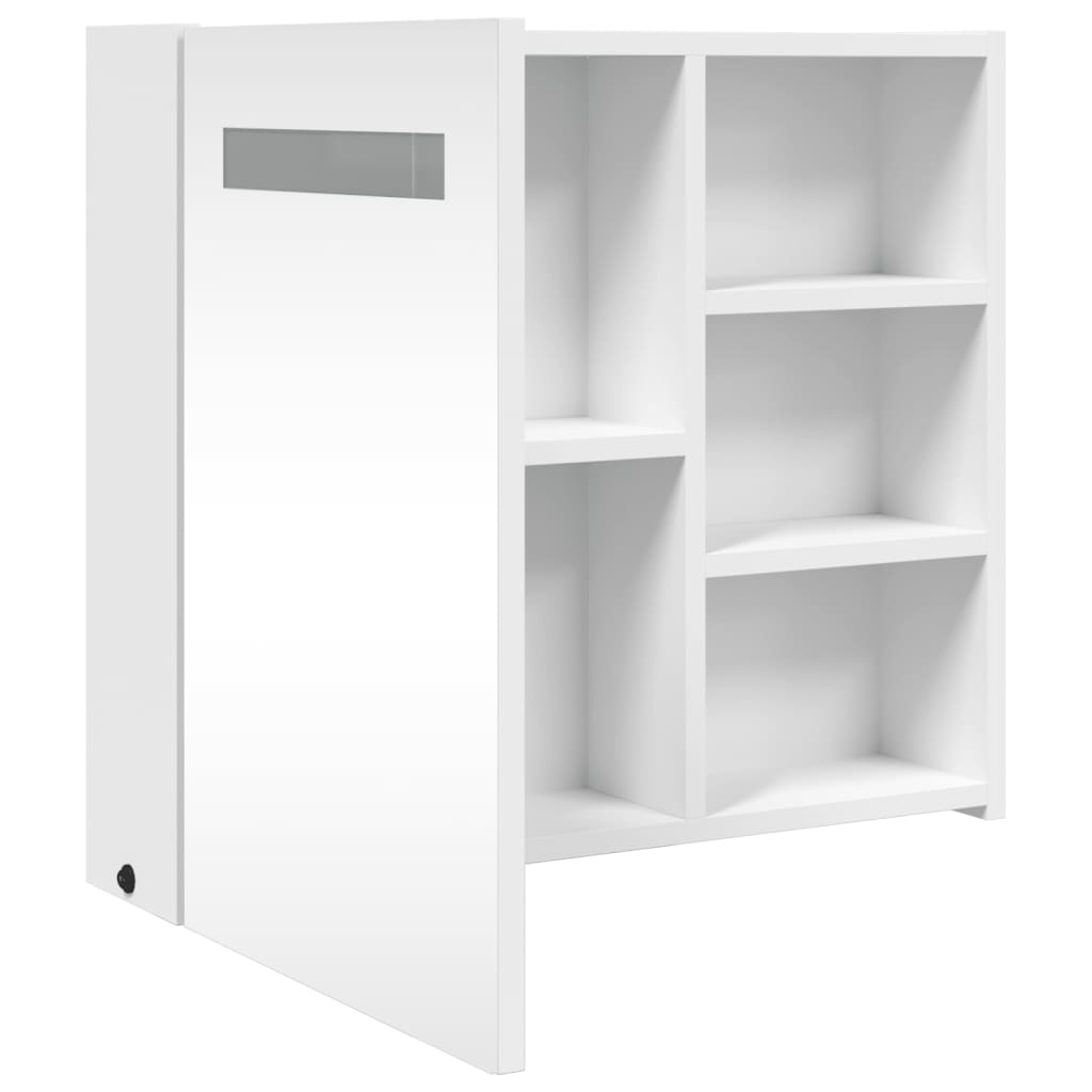 badeværelsesskab med spejl og LED-lys 60x13x52 hvid