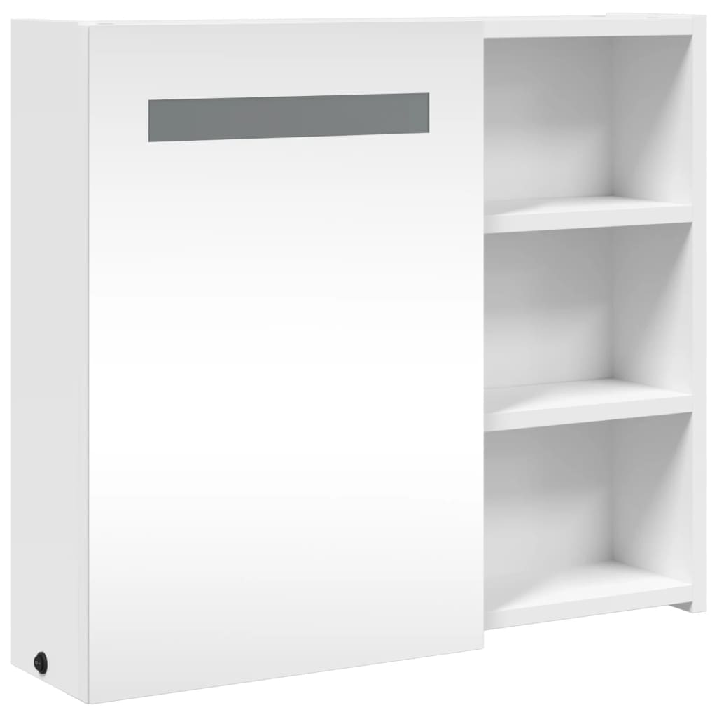 badeværelsesskab med spejl og LED-lys 60x13x52 hvid