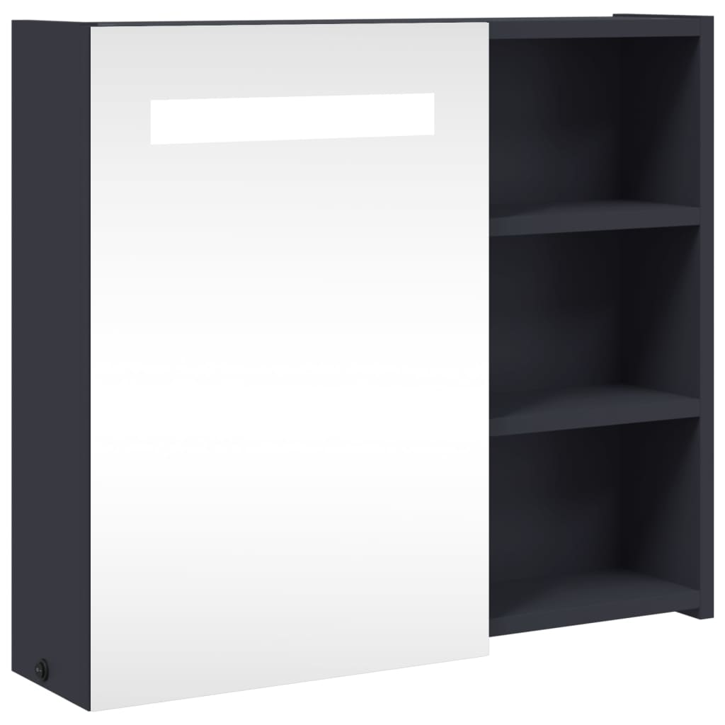 badeværelsesskab med spejl og LED-lys 60x13x52 grå