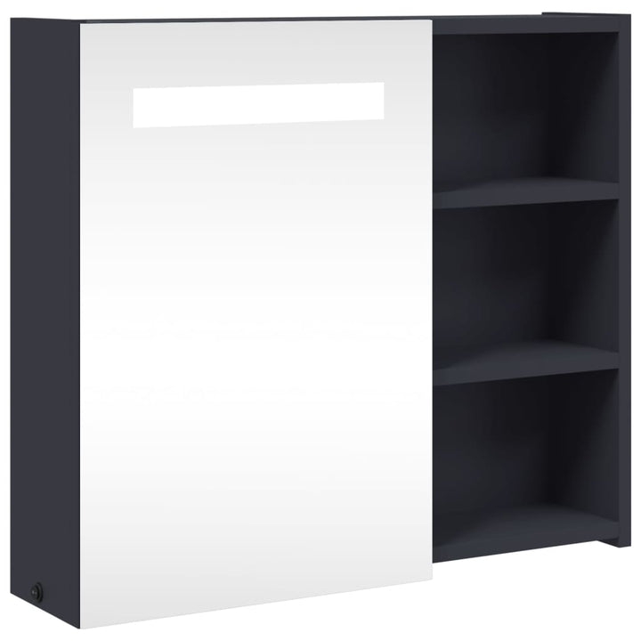badeværelsesskab med spejl og LED-lys 60x13x52 grå
