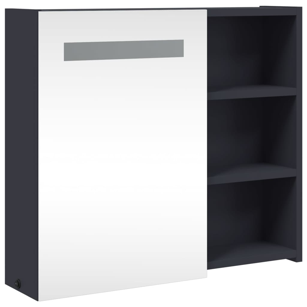 badeværelsesskab med spejl og LED-lys 60x13x52 grå