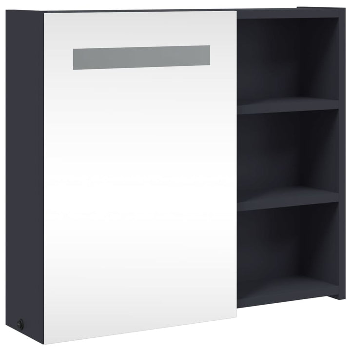 badeværelsesskab med spejl og LED-lys 60x13x52 grå