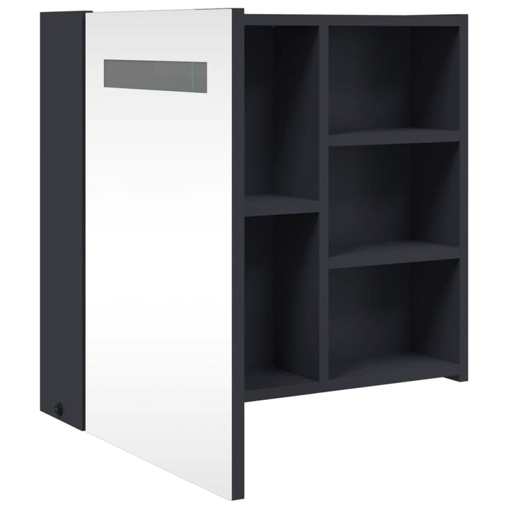 badeværelsesskab med spejl og LED-lys 60x13x52 grå
