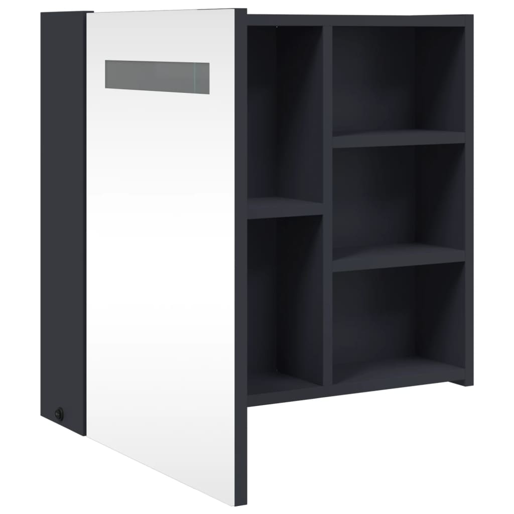 badeværelsesskab med spejl og LED-lys 60x13x52 grå