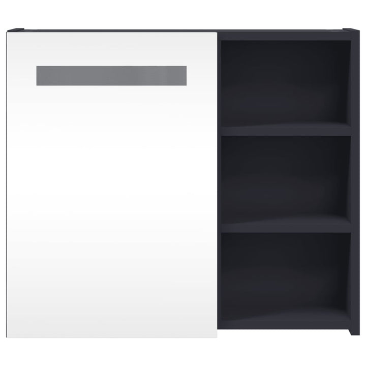 badeværelsesskab med spejl og LED-lys 60x13x52 grå