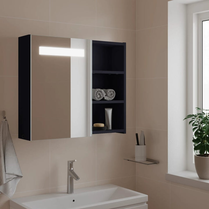badeværelsesskab med spejl og LED-lys 60x13x52 grå