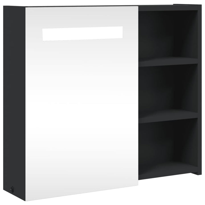 badeværelsesskab med spejl og LED-lys 60x13x52 sort