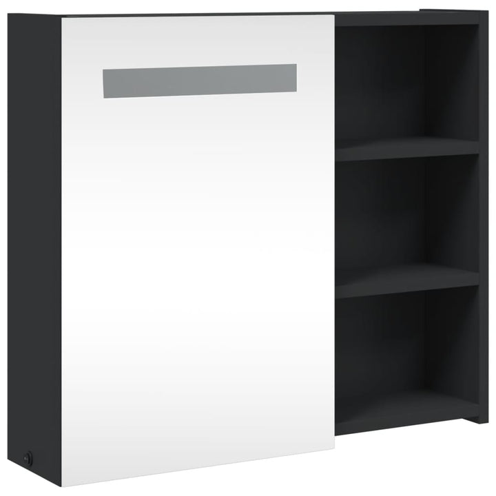 badeværelsesskab med spejl og LED-lys 60x13x52 sort