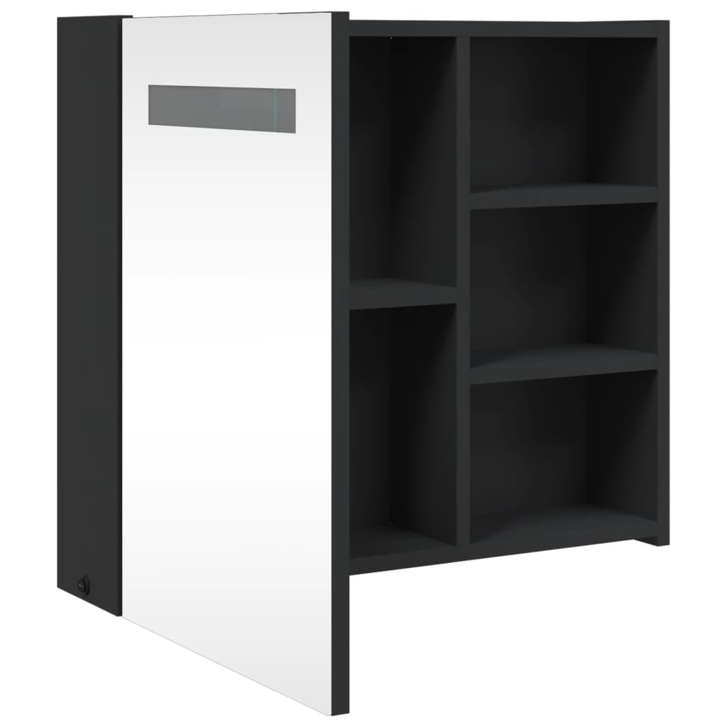 badeværelsesskab med spejl og LED-lys 60x13x52 sort