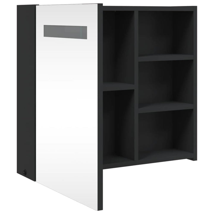 badeværelsesskab med spejl og LED-lys 60x13x52 sort