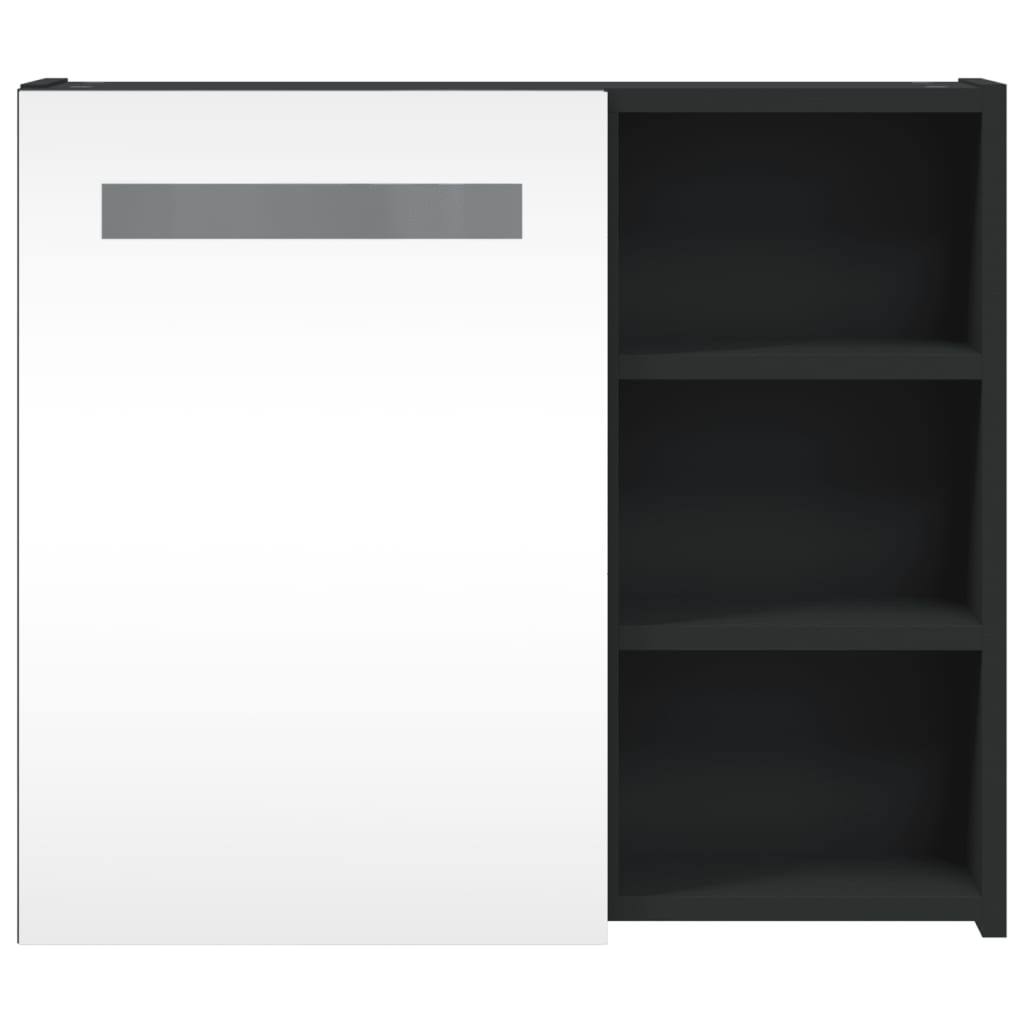 badeværelsesskab med spejl og LED-lys 60x13x52 sort