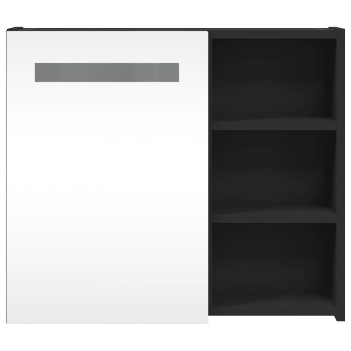 badeværelsesskab med spejl og LED-lys 60x13x52 sort