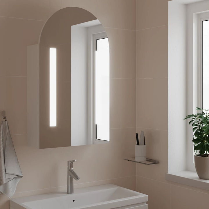badeværelsesskab med spejl og LED-lys 42x13x70 buet hvid